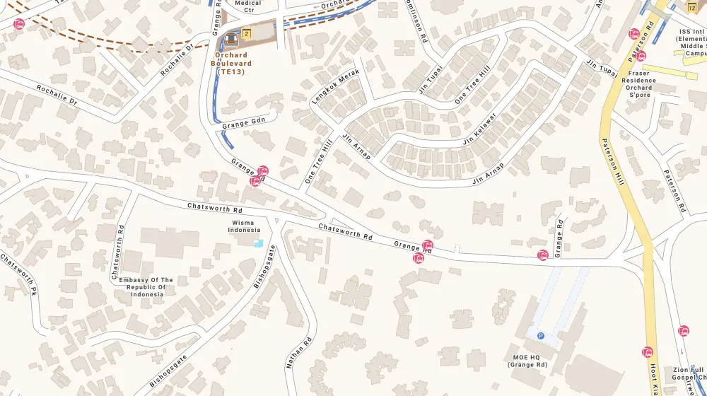 Location map of 120 Grange, an apartment in Bukit Timah, Singapore, with the nearest condos numbered