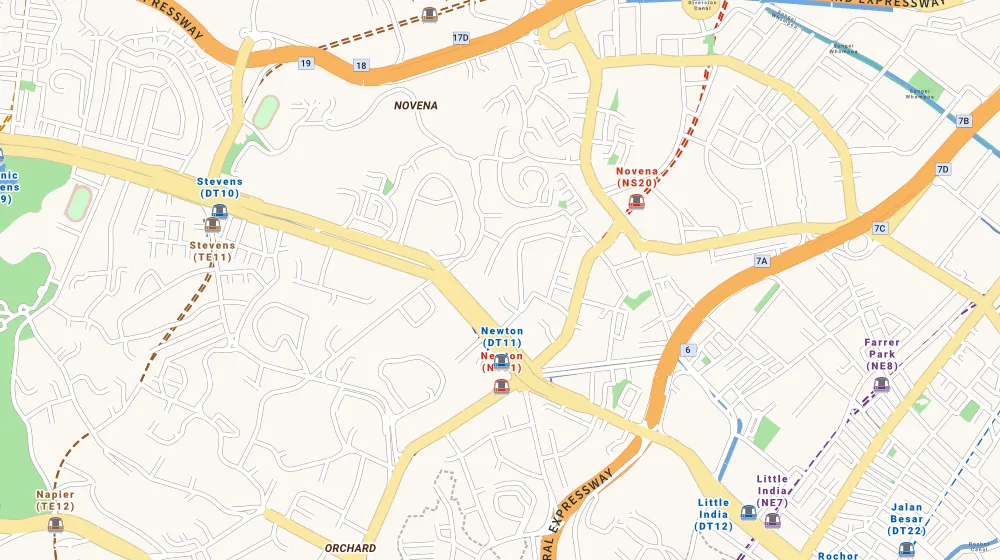 Map of the area around 35 Gilstead in Novena, showing 400 m and 1 km rings and 3 primary schools within 1 km
