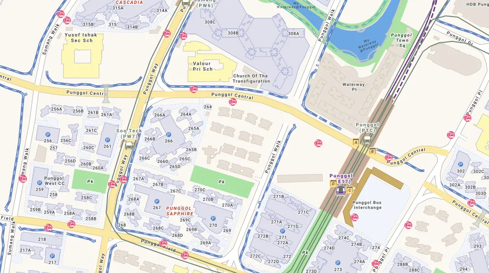 Location map of A Treasure Trove, a condominium in Serangoon, Singapore, with the nearest condos numbered
