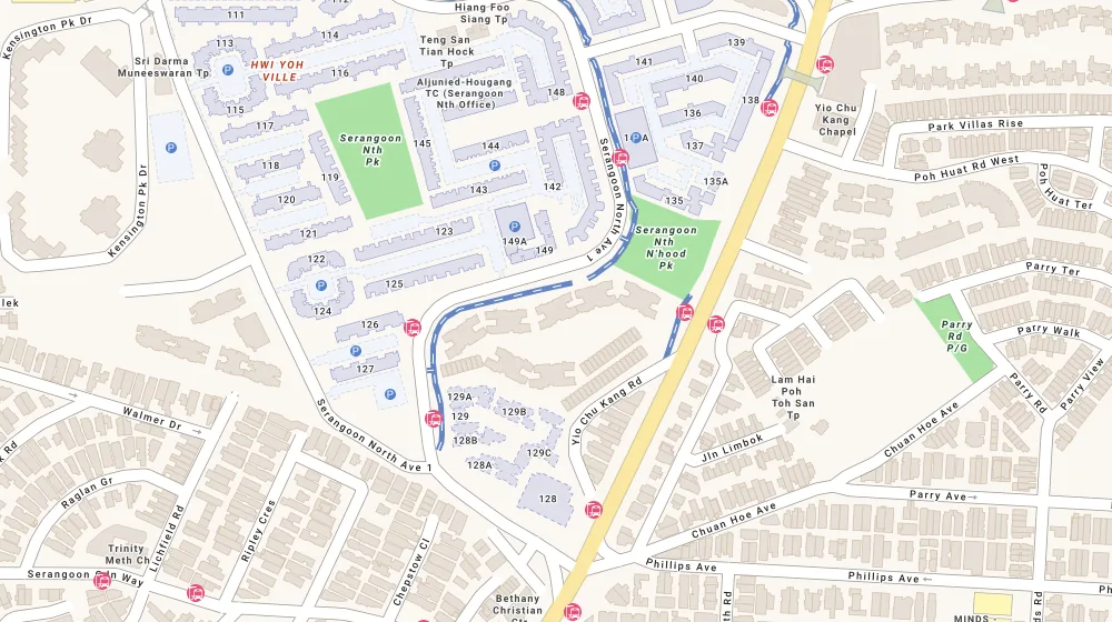Location map of Affinity At Serangoon, an apartment in Serangoon, Singapore, with the nearest condos numbered