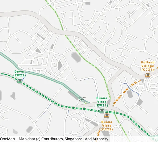 Map of the area around Blk 1 Ghim Moh Rd in Queenstown, showing 400 m and 1 km rings and 1 primary school within 1 km
