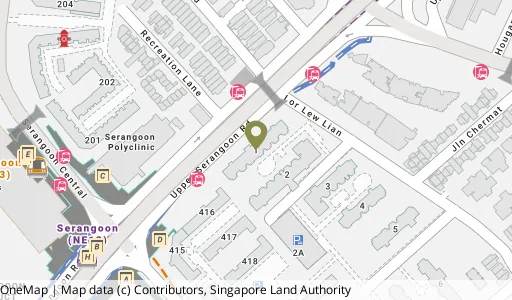 Location map of Blk 1 Lor Lew Lian, a HDB resale block in Serangoon, Singapore