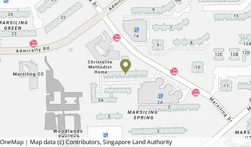 Location map of Blk 1 Marsiling Dr, a HDB resale block in Woodlands, Singapore