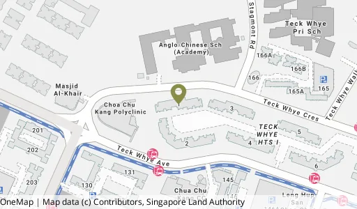 Location map of Blk 1 Teck Whye Ave, a HDB resale block in Choa Chu Kang, Singapore