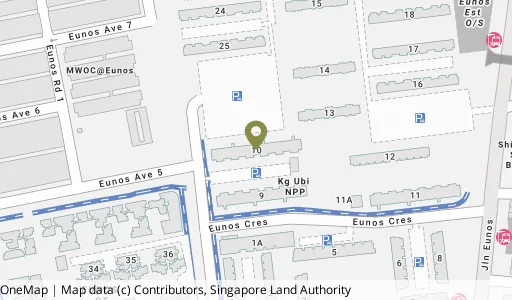 Location map of Blk 10 Eunos Cres, a HDB resale block in Geylang, Singapore