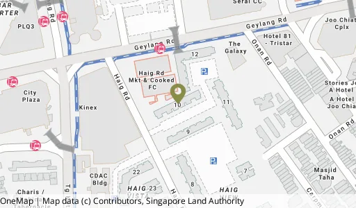 Location map of Blk 10 Haig Rd, a HDB resale block in Geylang, Singapore