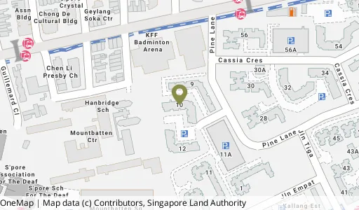 Location map of Blk 10 Pine Cl, a HDB resale block in Geylang, Singapore