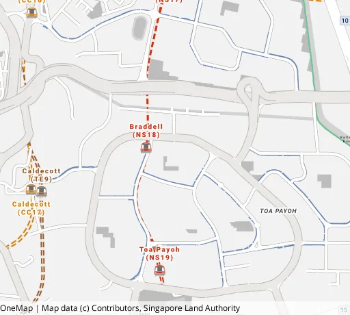 Map of the area around Blk 100 Lor 1 Toa Payoh in Toa Payoh, showing 400 m and 1 km rings and 4 primary schools within 1 km