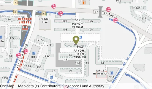 Location map of Blk 100 Lor 1 Toa Payoh, a HDB resale block in Toa Payoh, Singapore