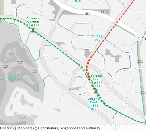 Map of the area around Blk 101 Jurong East St 13 in Jurong East, showing 400 m and 1 km rings and 2 primary schools within 1 km