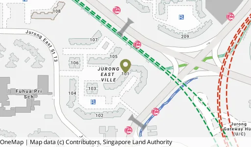 Location map of Blk 101 Jurong East St 13, a HDB resale block in Jurong East, Singapore
