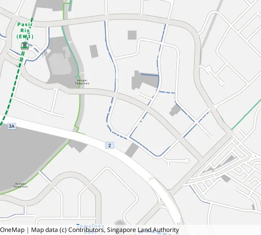 Map of the area around Blk 101 Pasir Ris St 12 in Pasir Ris, showing 400 m and 1 km rings and 3 primary schools within 1 km
