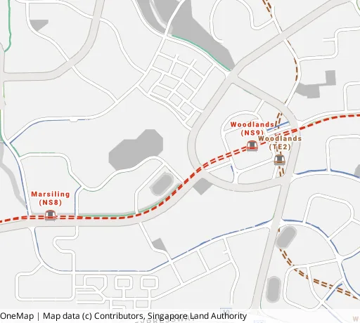 Map of the area around Blk 101 Woodlands St 13 in Woodlands, showing 400 m and 1 km rings and 4 primary schools within 1 km