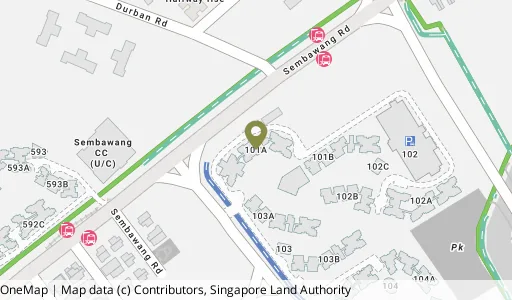 Location map of Blk 101A Canberra St, a HDB resale block in Sembawang, Singapore