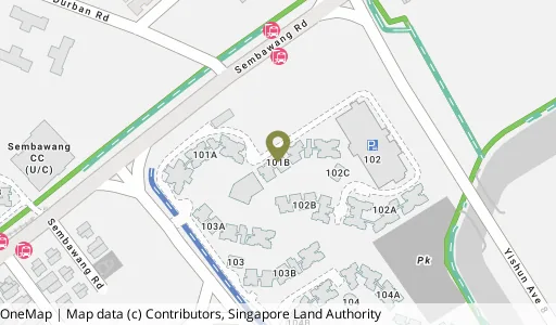 Location map of Blk 101B Canberra St, a HDB resale block in Sembawang, Singapore