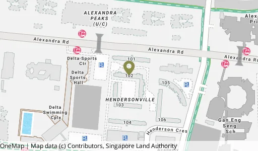 Location map of Blk 102 Henderson Cres, a HDB resale block in Bukit Merah, Singapore
