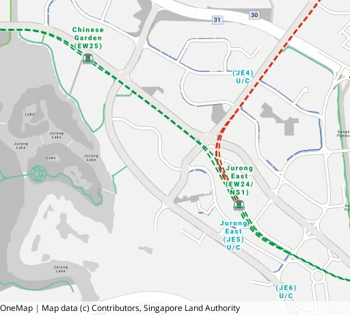 Map of the area around Blk 102 Jurong East St 13 in Jurong East, showing 400 m and 1 km rings and 2 primary schools within 1 km