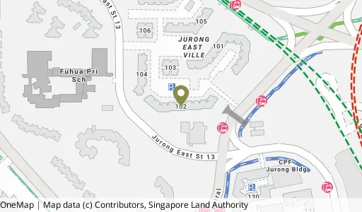 Location map of Blk 102 Jurong East St 13, a HDB resale block in Jurong East, Singapore