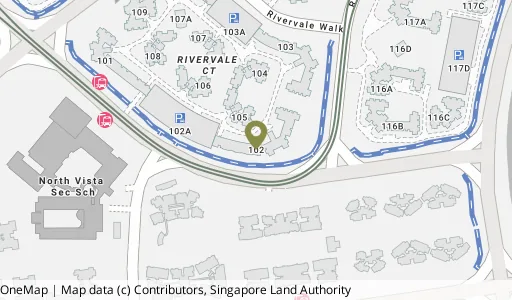Location map of Blk 102 Rivervale Walk, a HDB resale block in Sengkang, Singapore