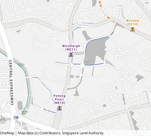 Map of the area around Blk 102A Bidadari Pk Dr in Toa Payoh, showing 400 m and 1 km rings and 2 primary schools within 1 km