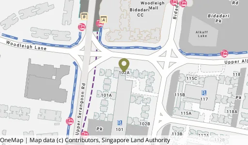 Location map of Blk 102A Bidadari Pk Dr, a HDB resale block in Toa Payoh, Singapore