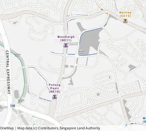 Map of the area around Blk 102B Bidadari Pk Dr in Toa Payoh, showing 400 m and 1 km rings and 2 primary schools within 1 km
