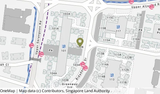 Location map of Blk 102B Bidadari Pk Dr, a HDB resale block in Toa Payoh, Singapore