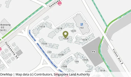 Location map of Blk 102B Canberra St, a HDB resale block in Sembawang, Singapore