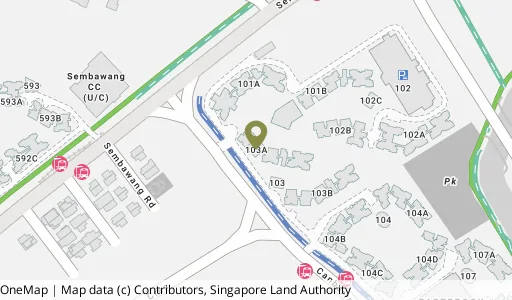 Location map of Blk 103A Canberra St, a HDB resale block in Sembawang, Singapore