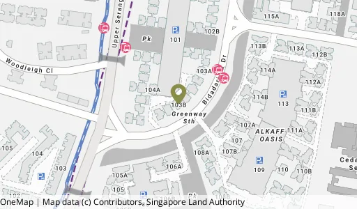 Location map of Blk 103B Bidadari Pk Dr, a HDB resale block in Toa Payoh, Singapore