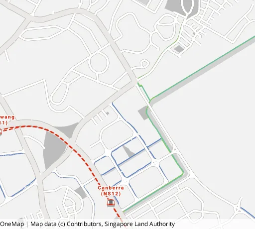 Map of the area around Blk 103B Canberra St in Sembawang, showing 400 m and 1 km rings and 1 hawker centre within 1 km