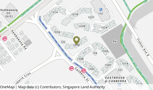 Location map of Blk 103B Canberra St, a HDB resale block in Sembawang, Singapore