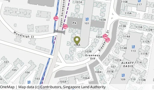 Location map of Blk 104A Bidadari Pk Dr, a HDB resale block in Toa Payoh, Singapore