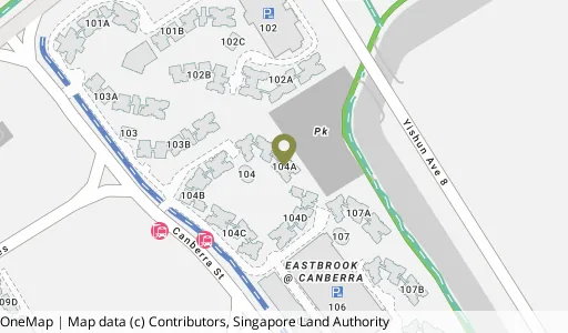 Location map of Blk 104A Canberra St, a HDB resale block in Sembawang, Singapore