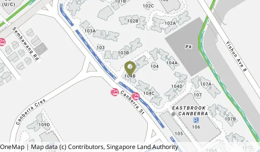 Location map of Blk 104B Canberra St, a HDB resale block in Sembawang, Singapore