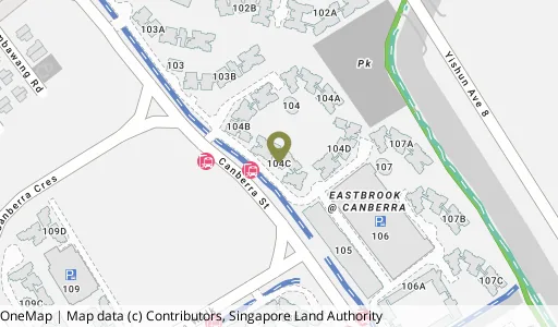 Location map of Blk 104C Canberra St, a HDB resale block in Sembawang, Singapore