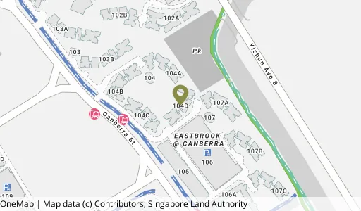 Location map of Blk 104D Canberra St, a HDB resale block in Sembawang, Singapore