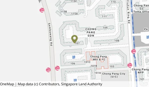 Location map of Blk 107 Yishun Ring Rd, a HDB resale block in Yishun, Singapore