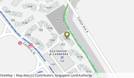 Location map of Blk 107A Canberra St, a HDB resale block in Sembawang, Singapore
