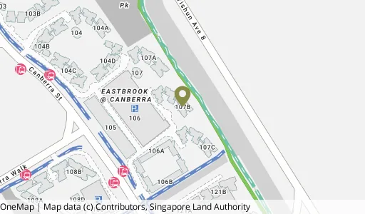 Location map of Blk 107B Canberra St, a HDB resale block in Sembawang, Singapore