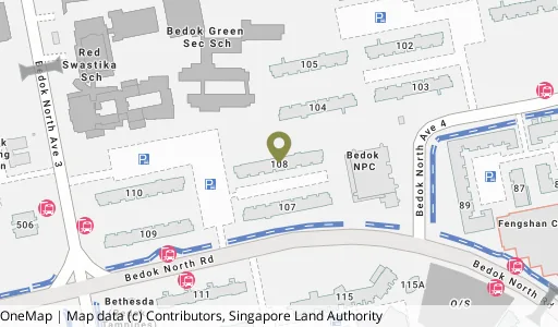 Location map of Blk 108 Bedok Nth Rd, a HDB resale block in Bedok, Singapore