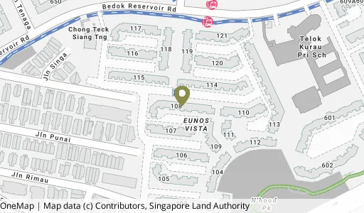 Location map of Blk 108 Bedok Reservoir Rd, a HDB resale block in Bedok, Singapore