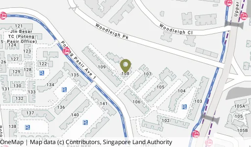 Location map of Blk 108 Potong Pasir Ave 1, a HDB resale block in Toa Payoh, Singapore