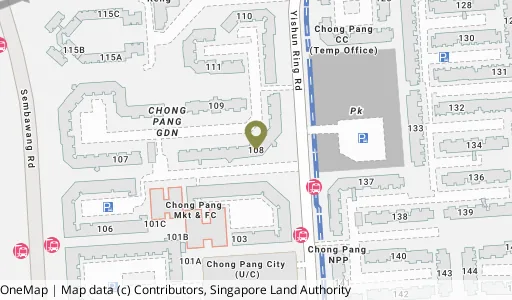 Location map of Blk 108 Yishun Ring Rd, a HDB resale block in Yishun, Singapore