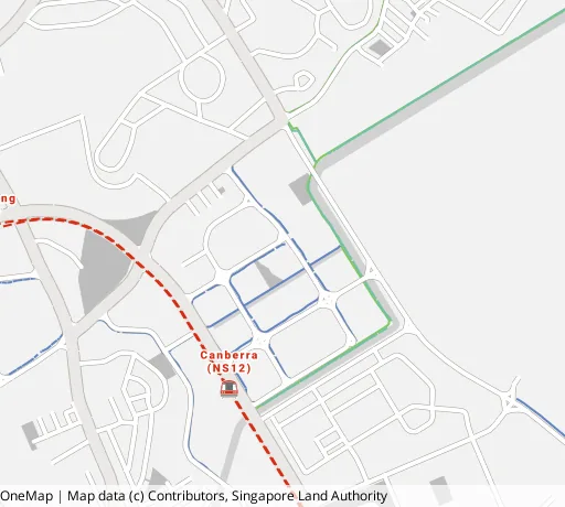 Map of the area around Blk 108B Canberra Walk in Sembawang, showing 400 m and 1 km rings and 5 parks within 1 km