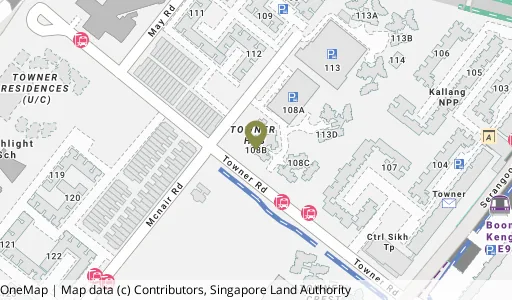 Location map of Blk 108B Mcnair Rd, a HDB resale block in Kallang/Whampoa, Singapore