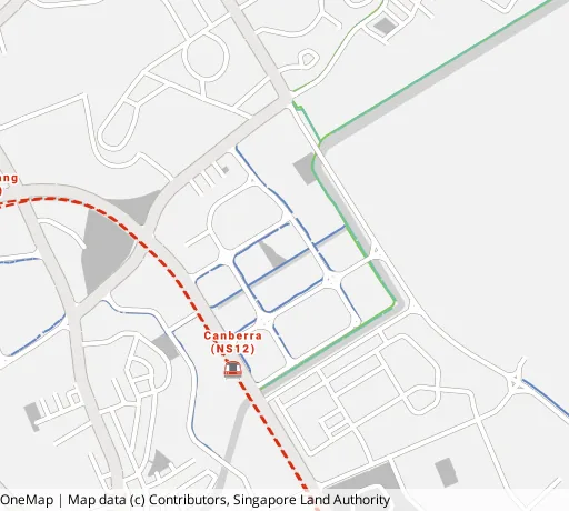 Map of the area around Blk 108C Canberra Walk in Sembawang, showing 400 m and 1 km rings and 1 supermarket within 1 km