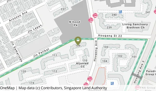 Location map of Blk 109 Hougang Ave 1, a HDB resale block in Hougang, Singapore