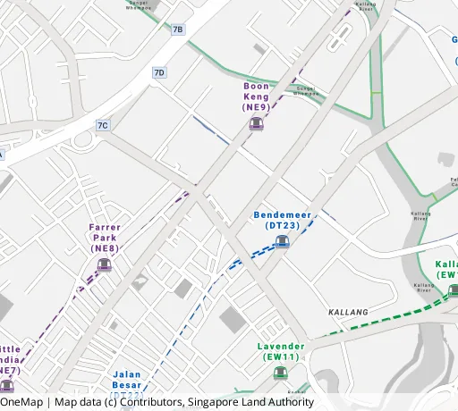 Map of the area around Blk 10B Bendemeer Rd in Kallang/Whampoa, showing 400 m and 1 km rings and 2 primary schools within 1 km