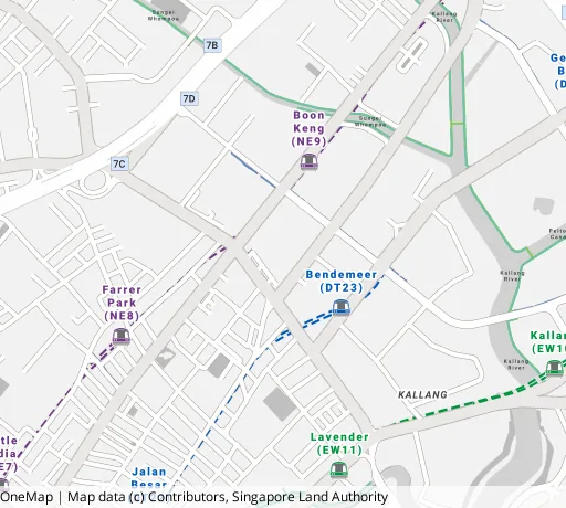 Map of the area around Blk 10C Bendemeer Rd in Kallang/Whampoa, showing 400 m and 1 km rings and 2 primary schools within 1 km